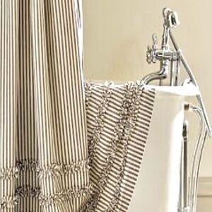 Pottery Barn Ticking Striped Shower Curtain with Shower Hooks